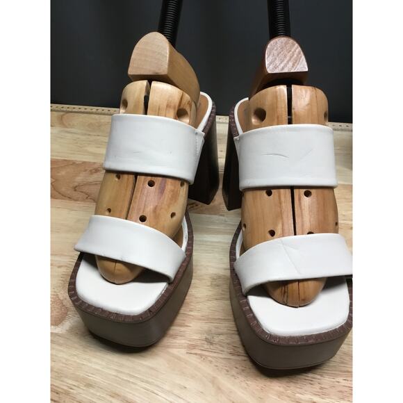 Dolce Vita Zillee Slide Sandals Women's 8 White Platform Heels Slip-On Open Toe - Picture 1 of 8